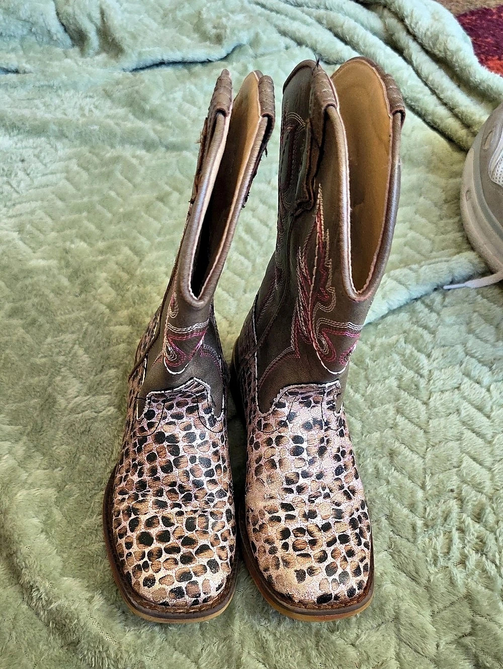 Kids Roper Western Boots Animal Print Brown & Pink US 12